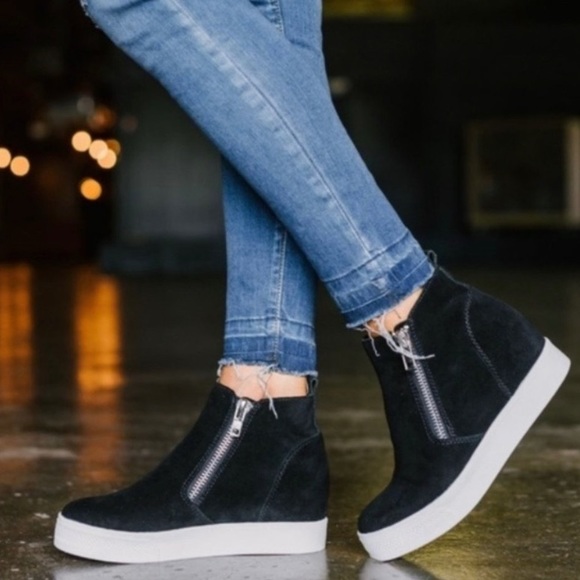 Soda Shoes - Black Hightop Hidden Wedge Sneaker